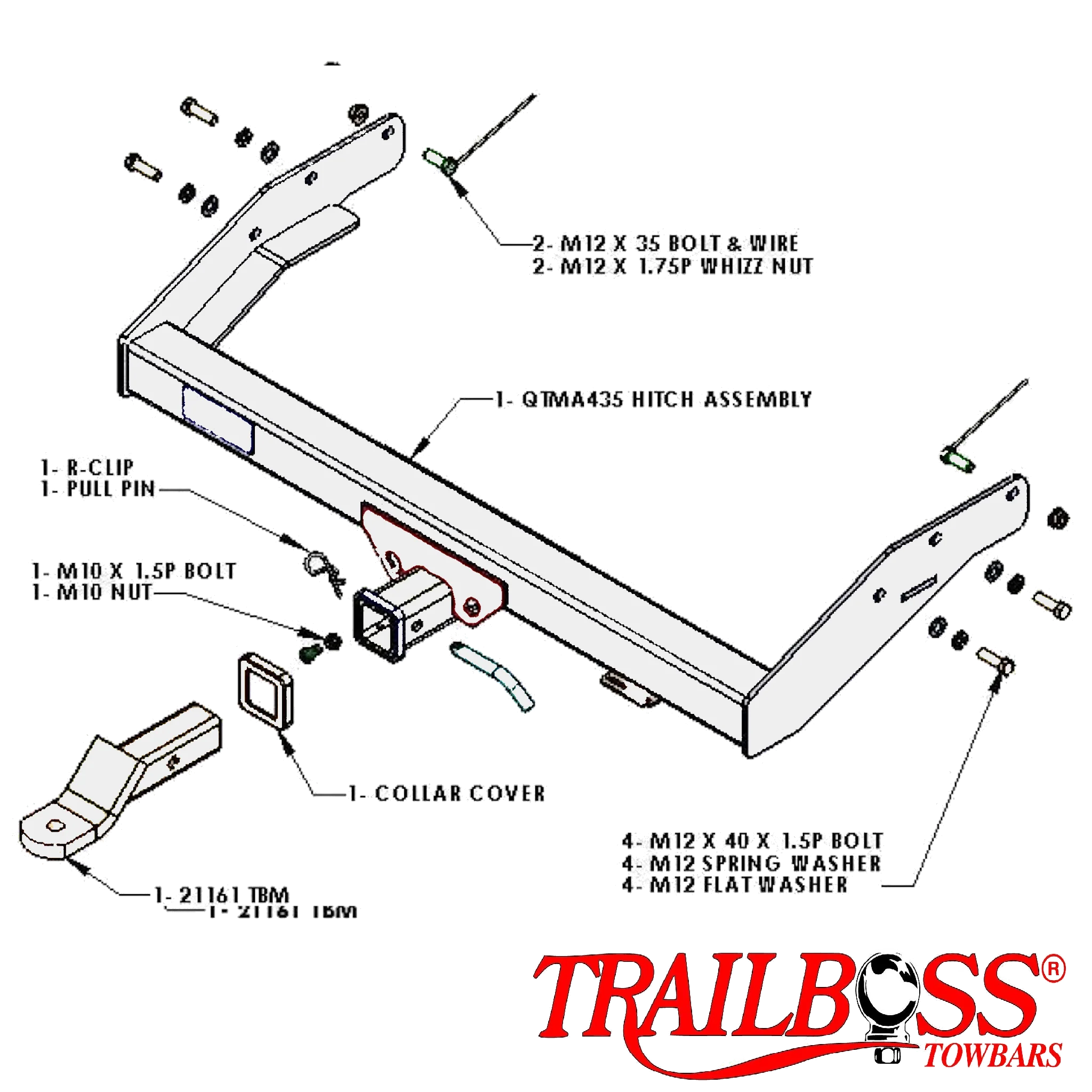 Ford Ranger 2wd Lo-Rider Cab Chassis No Bumper 02/2007 - 09/2011 - Towbar Kit - Image 3